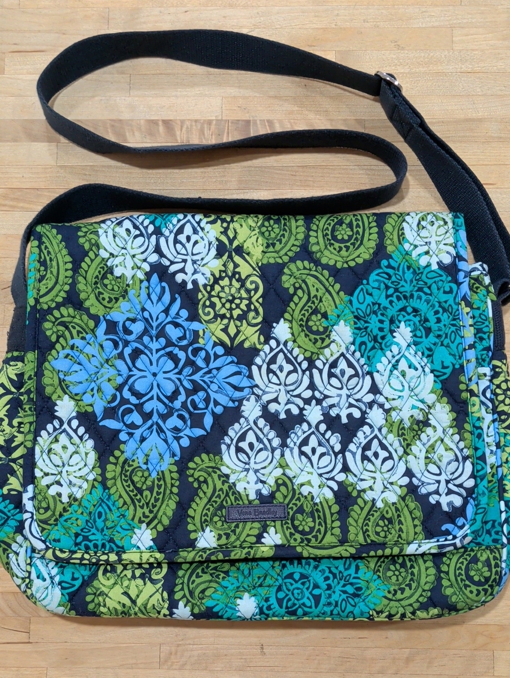 Vera Bradley Blue, Teal, Green & White Quilted Crossbody Messenger Bag